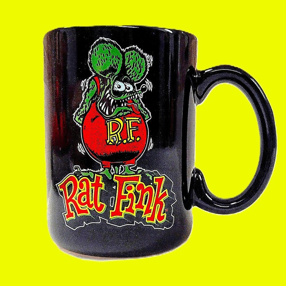 Rat Fink 2025 Black Coffee Mug ~ 12 Oz. Cup ~ Double-Sided, Unique NEW~LAST ONE!